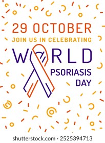 Psoriasis world day poster. Medical dermatitis vertical banner in outline style. Erythematous plaques awareness event. Editable stroke. Logotype idea. Vector illustration isolated on white background