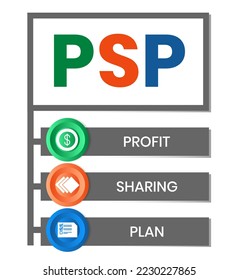 PSP - Profit Sharing Plan acronym. business concept background. vector illustration concept with keywords and icons. lettering illustration with icons for web banner, flyer, landing