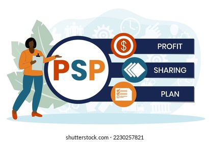 PSP - Profit Sharing Plan acronym. business concept background. vector illustration concept with keywords and icons. lettering illustration with icons for web banner, flyer, landing