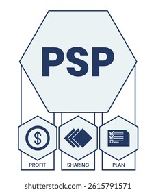 PSP - Profit Sharing Plan acronym. business concept background. vector illustration concept with keywords and icons. lettering illustration with icons for web banner, flyer, landing