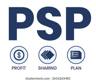 PSP - Profit Sharing Plan acronym. business concept background. vector illustration concept with keywords and icons. lettering illustration with icons for web banner, flyer, landing