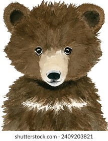 A pssport sized photograph featuring an adorable baby bear painting, showcasing the endearing charm of a young bear with a gentle expression.