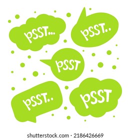 Psst quotation mark. Sound to obtain the attention of another person. Pssst, Printable graphic tee. Design doodle text for print. Vector illustration.