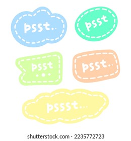 Marca de comillas. Sonido para obtener la atención de otra persona. Pssst, Tee de gráfico imprimible. Diseñar texto de doodle para imprimir. Ilustración vectorial.