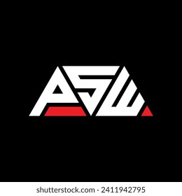 Diseño del logotipo de la letra triangular PSW con forma triangular. Monograma de diseño del logotipo del triángulo PSW. Plantilla de logotipo vectorial de triángulo PSW con color rojo. Logo triangular PSW Diseño sencillo, elegante y lujoso.