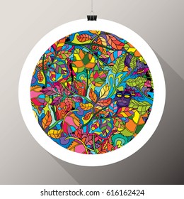 Psychdelic Art Poster Painting Art White Frame Hanging on the Wall with Binder Clips and Ropes Mock Up Template Layout Vector Art Design