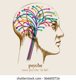 Psyche, sketched head and brain, eps10 vector