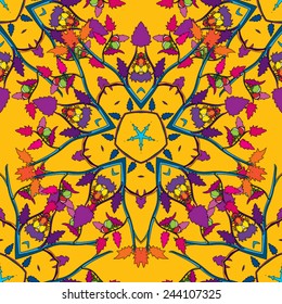 Psychedelic 60s hippie floral seamless pattern vector illustration