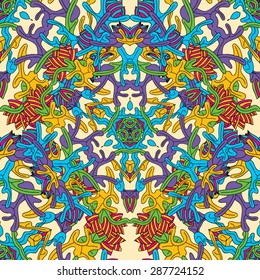 Psychedelic 60s hippie floral seamless pattern vector illustration