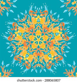 Psychedelic 60s hippie floral seamless pattern vector illustration