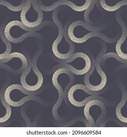 Psychedelic 60s Retro Style Stylish Seamless Pattern Vector Abstract Background. Handdrawn Dotwork Double Circles Tileable Aesthetic Texture Dotted Repetitive Wallpaper. Halftone Chic Art Illustration