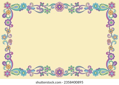 Psychedelic 70's flower frame , vector illustration