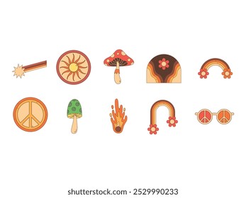 Psychedelic Abstarct Groovy Element Set 