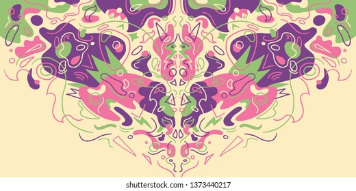 Psychedelic abstract background design made of various shapes in colors. Vector illustration.