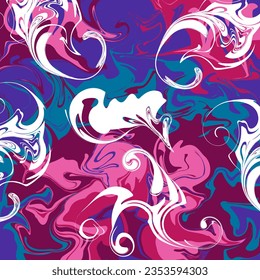 Psychedelic abstract background, mixed acrylic paint marble texture, colorful swirls, vector pattern.