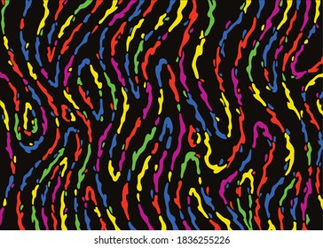 Psychedelic Abstract Background. Neon colors and black pattern. Vector illustration for surface design, print, poster, icon, web, graphic designs.