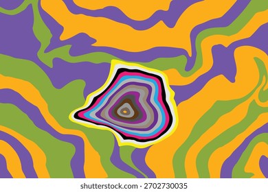 Psychedelic abstract background with swirling colors and a central layered shape creating a retro and artistic visual effect EPS vector