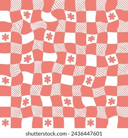 Psychedelic Abstract checkerboard Background in 1970s Retro Style. Groovy hippie poster.