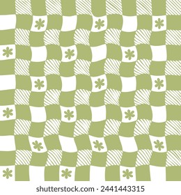 Psychedelic Abstract checkerboard Background in 1970s Retro Style. Groovy hippie poster. Vector illustration
