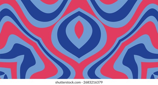 A psychedelic abstract design featuring wavy patterns in bold blue and vibrant pink.