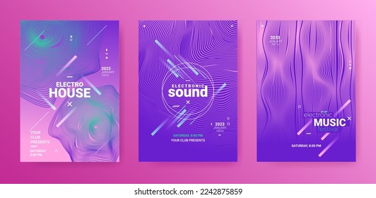 Psychedelic Abstract Dj Flyer. Electro Sound Poster. Techno Dance