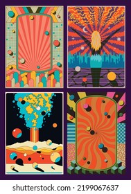 Psychedelic Abstract Orange Colorful Backgrounds Set
