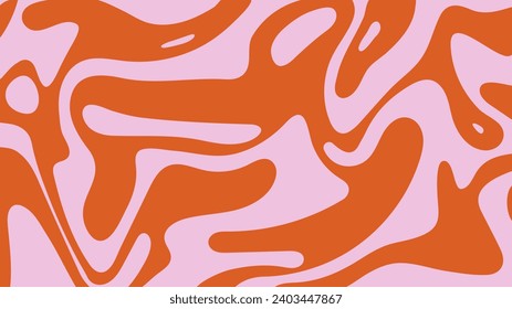 Psychedelic abstract retro background in groovy y2k style. Wave or swirl print in pink and red colors. Simple trippy vector illustration. Vintage backdrop, funky banner template, liquid marble texture