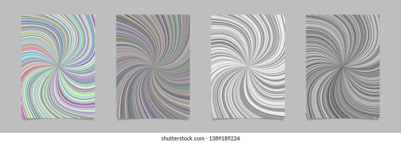 Psychedelic abstract spiral ray burst stripe pattern brochure background template set - vector stationery designs