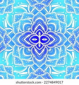 Psicodélico, Resumen, Espiritual, De Color Azul Gradiente Forma Lotus Mandala Fondo E Ilustración Del Vector De Patrones