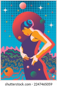 Psychedelic Abstract Style Vintage Lady Illustration
