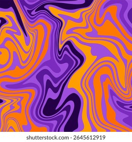 Padrão de espiral abstrato psicodélico com alto contraste laranja, violeta e tons roxo profundo, criando uma estética vibrante, fluida e energética.