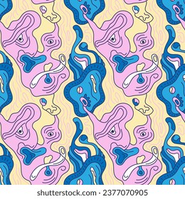 Psychedelic abstract unique seamless pattern with abstract faces 