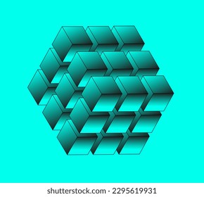 Psychedelic acid sign. Trippy style black vintage icon with geometric shape or large gradient cube. Hallucinogenic sticker or element. Retro Groovy Style. Abstract flat vector illustration