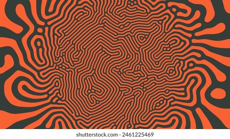 Psychedelic Acid Trip Vector Unusual Creative Black Orange Colors Abstract Background. Radial Crazy Structure Bizarre Abstraction Wide Wallpaper. Mushroom Hallucination Effect Trippy Art Illustration