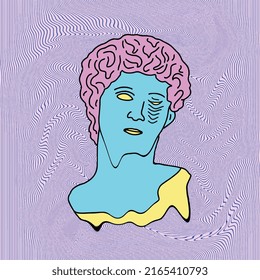 Psychedelic ancient sculpture vector design with arch, column, flower, cartoon elements