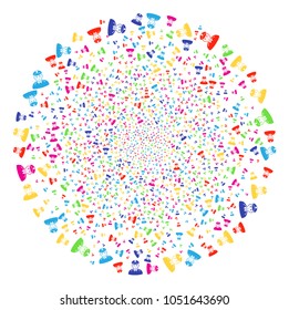 Psychedelic Army General festive sphere. Vector spheric cluster burst designed from scattered army general elements. Multi Colored Vector illustration.