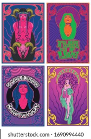 Psychedelic Art 1970s Music Albums Covers Style, Women, Art Nouveau Frames, Psychedelic Colors, Abstract Patterns