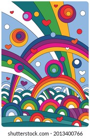 Psychedelic Art Abstract Background, Rainbows, Clouds, Bubbles