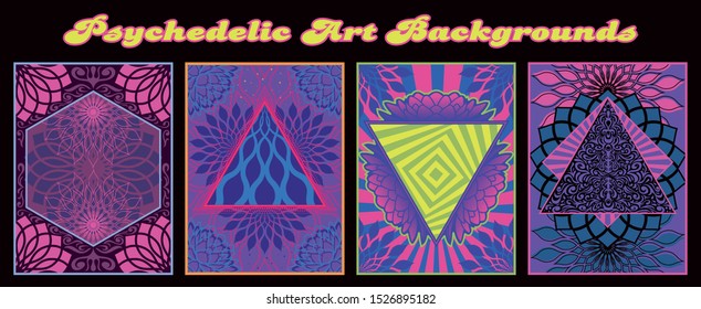 Psychedelic Art Backgrounds, Cover Templates, Vintage Colors and Shapes