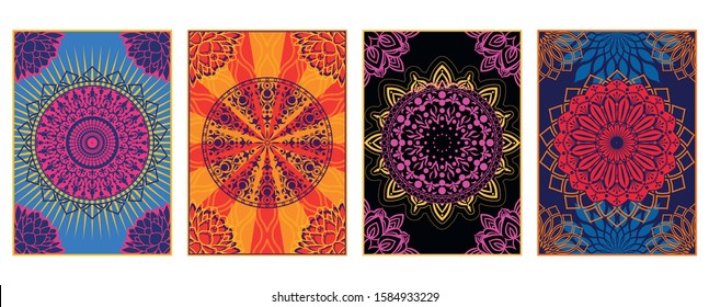 Psychedelic Art Backgrounds, Mandala Ornaments, Poster Templates 