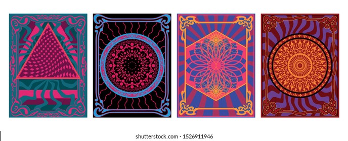 Psychedelic Art Backgrounds, Patterns, Cover Templates, Vintage Colors and Ethnic Ornaments
