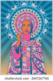Psychedelic Art Beauty Goddess Mosaic Decor Portrait 