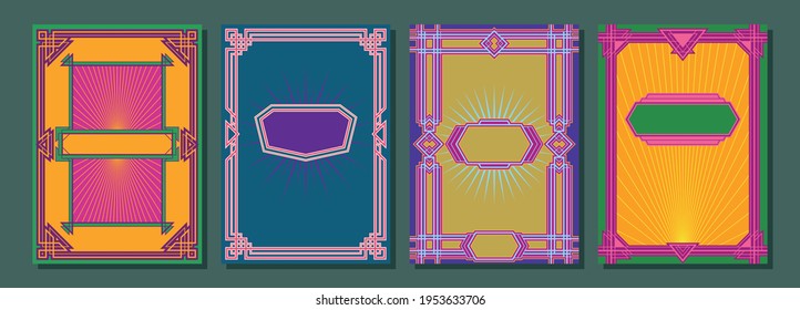 Psychedelic Art Deco Backgrounds, Psychedelic Colors, Retro Shapes 