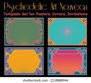 Psychedelic Art Nouveau Backgrounds, Borders, Frames, 1900s Ornaments, 1960s Psychedelic Colors