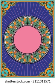 Psychedelic Art Nouveau Backgrounds, Mosaic Decorative Frames for Retro Posters, Covers, Illustrations