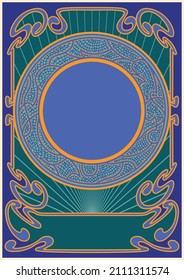 Psychedelic Art Nouveau Backgrounds, Mosaic Decorative Frames for Retro Posters, Covers, Illustrations