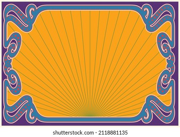 Psychedelic Art Nouveau Frame. 1900s - 1920s Decorative Border, 1960s Psychedelic Colors Background