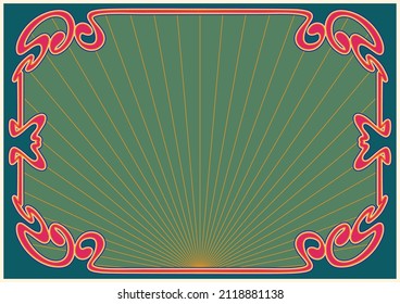 Psychedelic Art Nouveau Frame. 1900s - 1920s Decorative Border, 1960s Psychedelic Colors Background