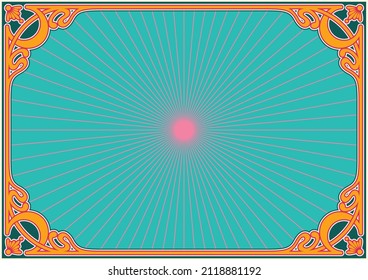 Psychedelic Art Nouveau Frame. 1900s - 1920s Decorative Border, 1960s Psychedelic Colors Background