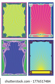 Psychedelic Art Nouveau Frame Set, 1920s Shapes, 1960s Color Combinations, Decorative Backgrounds, Cover, Poster Templates